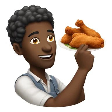 African guy eating fried chicken sticker