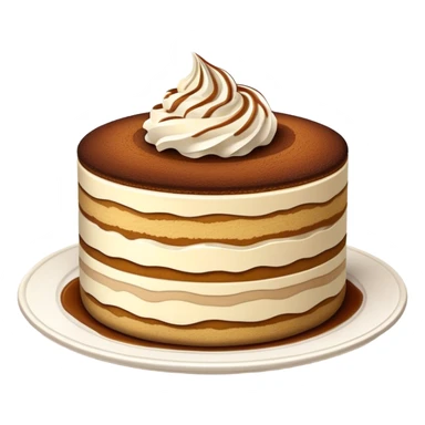 Tiramisu Cinematic Realistic Tiramisu Dessert Emoji, depicted as a delightfully messy, layered tiramisu with coffee-soaked sponge and mascarpone cream, rendered with rich textures and warm, indulgent lighting. sticker