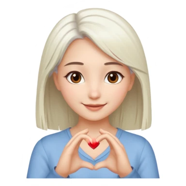 Beautiful girl. Platinum-colored hair just below the shoulders, straight, brown eyes, sweet smile. Hands in the shape of a heart. sticker