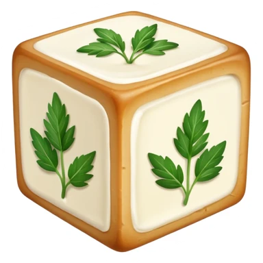 Boursin cheese cube, creamy white with visible herbs, simple iconic style sticker