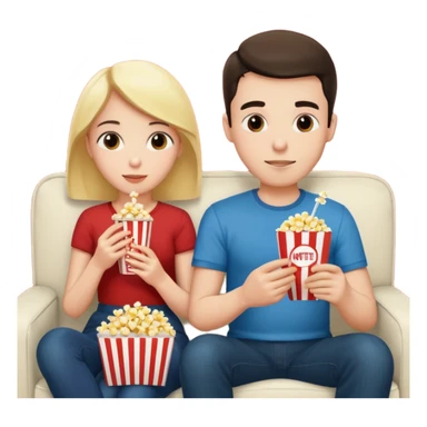 Crea un emoji dove un uomo e una donna mangiano i pop corn su un divano e guardano la tv, nella tv ci deve essere scritto netflix sticker