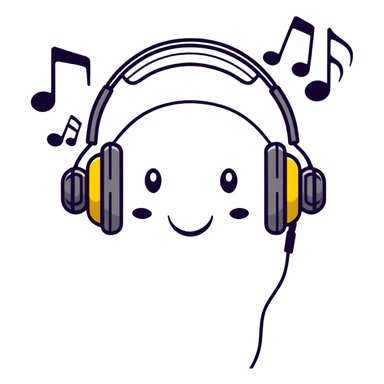Cute headphones with smiling face and music notes around sticker