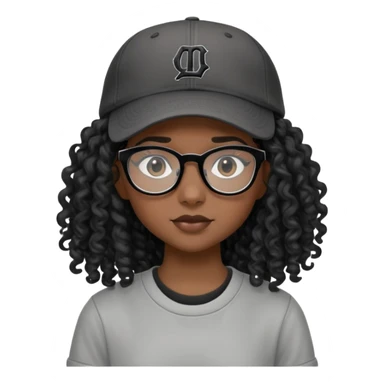 Nữ 15 tuổi, da đen, đeo kính gọng màu đen, tóc dài( màu đen, xoăn), mũ lưỡi trai đội ngược ra đăng sau, áo màu ghi sticker