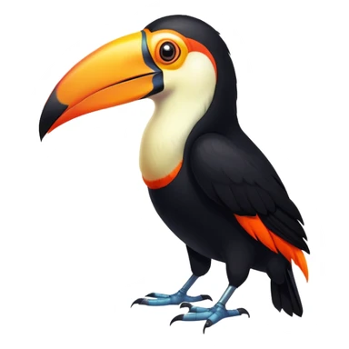 cinematic-toucan-realistic-full-body-standing-emoji,-sleek-black-feathers-contrasting-with-its-massive-bright-orange-beak,-head-tilted-dramatically,-sharp-dark-eyes-glowing-with-curiosity,-simplified-yet-realistic-focused-features,-highly-detailed,-glowing-with-an-almost-sarcastic-glow sticker
