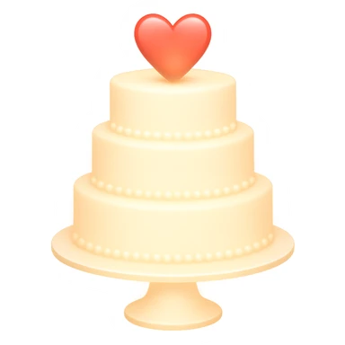Add a soft glow effect to the white wedding cake with two tiers and hearts. Keep the background transparent. The style is emoji style with a soft glow effect. sticker