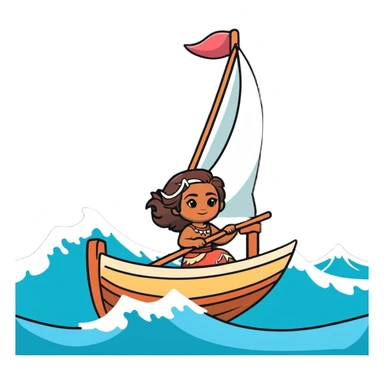 Moana sailing on her boat with ocean waves sticker