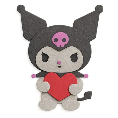 Kuromi holding a heart sticker