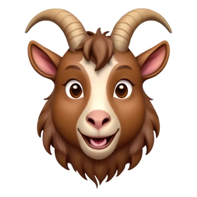 Cinematic Comical Brown Goat Portrait Emoji, Head tilted dramatically with an exaggeratedly amused expression, featuring a sleek brown fur with distinct, quirky curved horns, wide, expressive eyes filled with playful disbelief, Simplified yet hilariously expressive features, highly detailed, glowing with a slightly sassy glow, high shine, dramatic yet playful, stylized with an air of cheeky mischief, bright and endearing, soft glowing outline, capturing the essence of a spirited and over-the-top goat, so meme-worthy it feels like it could side-eye its way into internet fame instantly! sticker