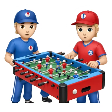 Make Foosball emoji only 2 players in the same bar, one blue and one red sticker