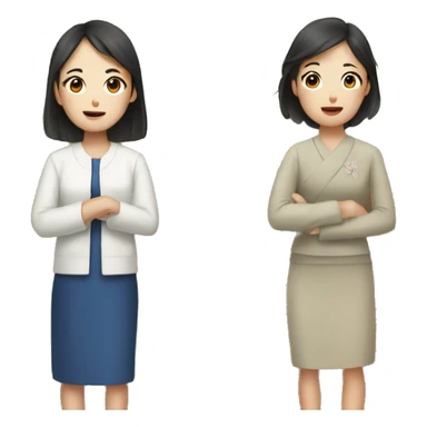 two korean women near a door sticker