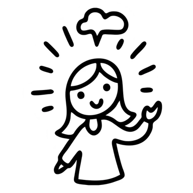 Girl presenting ideas with speech bubble above sticker
