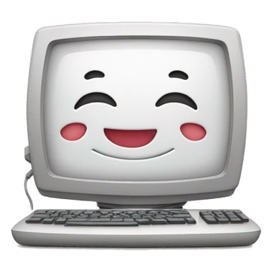 Cute computer which on the screen with a happy broad smile sticker