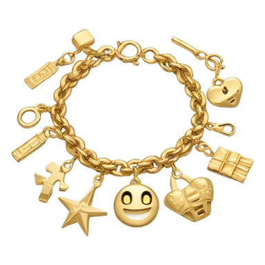 Realistic, gold charm bracelet with gold charms sticker