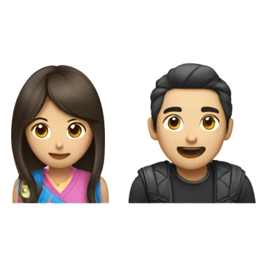 Asian female with long hair and Asian male playing video games sticker