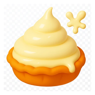 Add a small cream splatter in the top right corner, making sure it matches the natural, smooth, rounded style and lighting of the other pie splatter designs. The splatter should look like it belongs with the rest of the sequence. Keep the playful 3D emoji style, golden brown crust, and the main cream part and drip intact, with transparent background. sticker