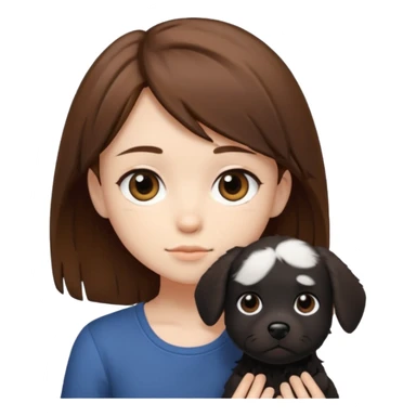 chibi teen with brown hair and her BLAck dog whos scruffy sticker