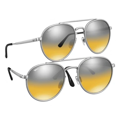 A pair of luxury sunglasses emoji with silver chrome frame, smooth rounded lenses, reflective metallic surface, high-end swag aesthetic, minimal and clean design, iOS emoji style, centered, white background sticker