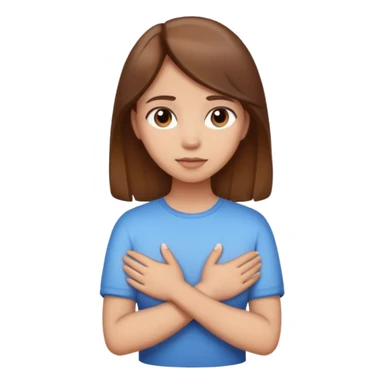 Make an emoji of a girl with brown hair with her hands crossed against her chest sticker