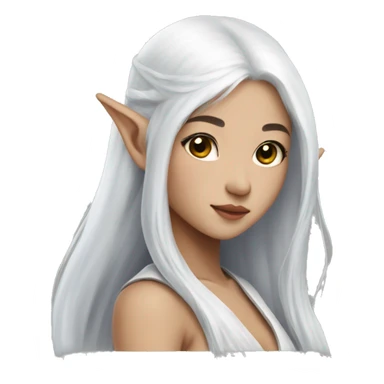Asian feminine body slim long white hair elf  sticker