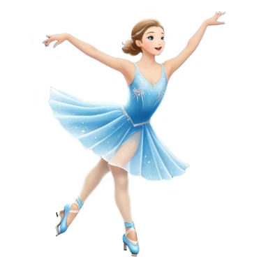 An icon showing a graceful figure skater mid-spin on a sparkling ice rink, wearing an elegant costume. The background features festive arena lights, snowflakes, and cheering spectators. Transparent background captures the beauty, artistry, and elegance of figure skating. sticker