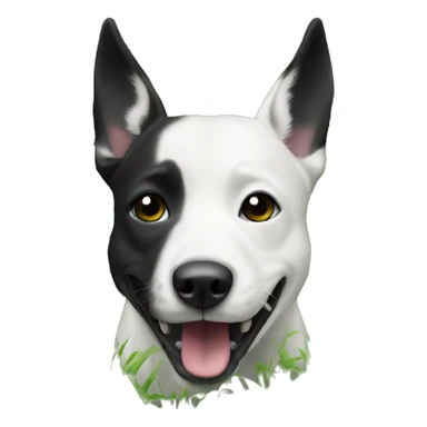 dog Black white in grass with open mouth sticker