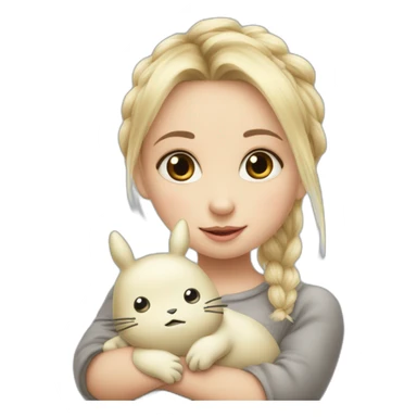 bébé fille blonde décoiffée avec une peluche Totoro  sticker