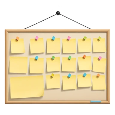 bulletin board with just a few sticky notes pinned to it, minimal sticker