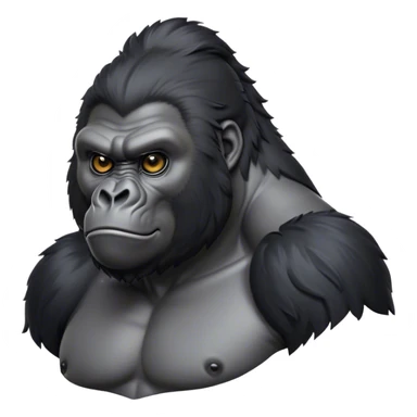 Cinematic Noble mountain Gorilla Portrait Emoji, Poised and majestic, with a powerful, muscular frame accentuated by a distinguished black and grey mane and piercing, wise eyes, Simplified yet sharp and sophisticated features, highly detailed, glowing with a soft, regal jungle glow, high shine, intelligent and commanding, stylized with an air of imperial strength, focused and resolute, soft glowing outline, capturing the essence of a watchful guardian that feels as though it could step out of the screen with effortless authority! sticker