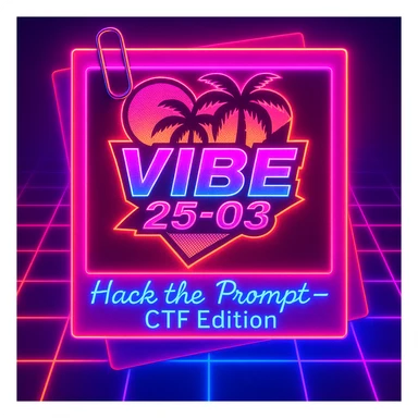 Edit the image to change the handwriting style of the text 'Hack the Prompt – CTF Edition' to a different cursive handwriting style in blue ink. Enhance the background colors to be more neon with a glowy 80's retro effect, keeping all other elements unchanged. Maintain the overall style and composition of the original image. sticker