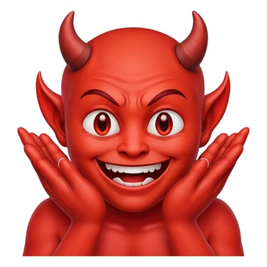 Make me emoji with devil face and rubbing hands like fly sticker