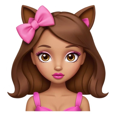 Bratz doll character with brown hair, pink bow, large lips, and almond-shaped foxy eyes sticker