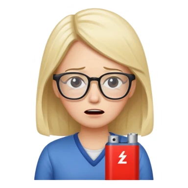 A kindergardenteacher with an empty battery icon above their head an exhausted and stressed face sticker