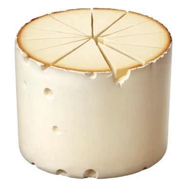 realistic goat cheese, cylindrical log or round slice, pure white, crumbly, smooth matte, thin pale rind, soft structured, cracks or uneven edges, no bread, herbs, plate, or faces, clean 3D, soft lighting, transparent background, emoji scale sticker