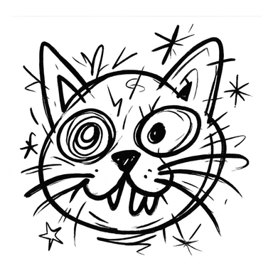 chaotic outlined icon of a funny cat face sticker