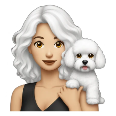 mujer piel blanca pelo negro largo con perro bichon blanco sticker