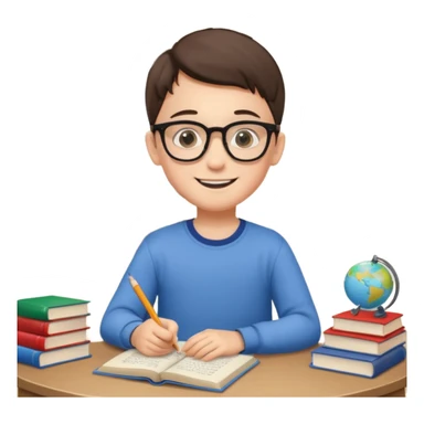 un niño de entre 3 - 10 años estudiando ingles, un destello de luz o colores más vivos para el niño que estudia en su habitacion feliz  sticker