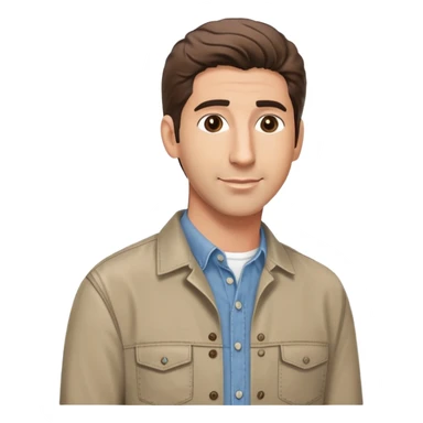 handsome Ross Geller from Friends TV show with well-styled brown hair and attractive features in casual clothes, button-up shirt and jeans sticker