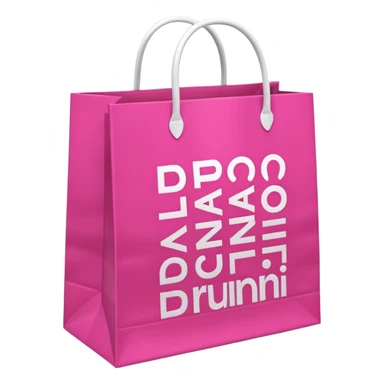 Fuchsia pink paper bag with white handles, repeating 'DRUNI' pattern in light pink and a large vertical 'DRUNI' in bold white letters in the center, iOS emoji style, shiny and realistic. sticker