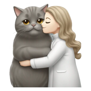 British shorthair grey cat kissing brown long hair white woman sticker