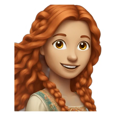 long hair redhead woman, smiling, wearing boho dress sticker