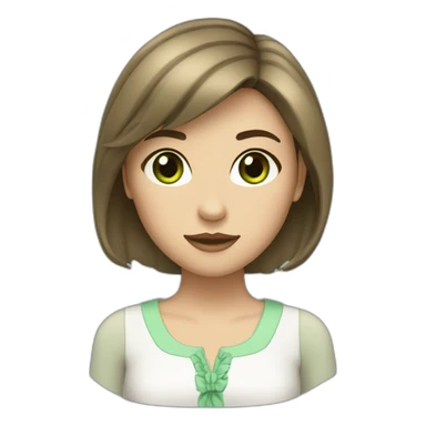 Female with brunette hair and slightly fringe and green eyes. Wearing formal cute outfit sticker