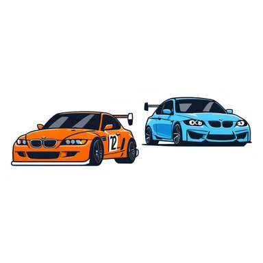 Honda and BMW cars racing, playful rivalry theme sticker