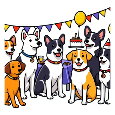 Dogs having a party sticker