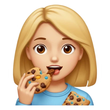 Girl eating a cookie thats bit into sticker