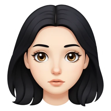 young woman with acne on face, flowing black hair and subtle makeup sticker