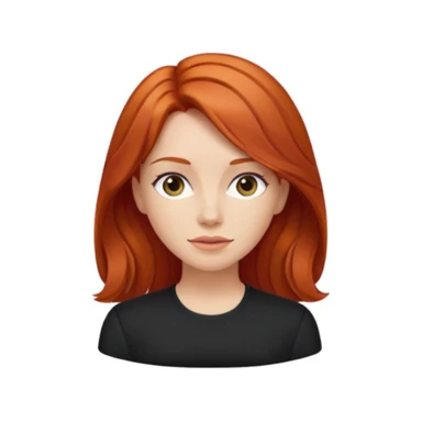 red-haired woman, medium build, slightly wavy and straight hair, black clothing sticker