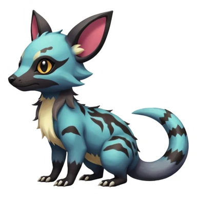 Rare exotic cute epic aesthetic gothic colorful Salandit-Eevee-Civet-species-Fakemon-hybrid-creature, with markings, full body sticker