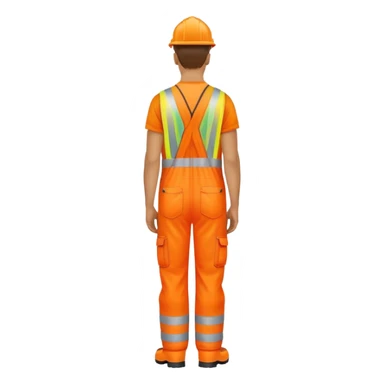 man standing facing backwards wearing orange hi visibility overalls  sticker