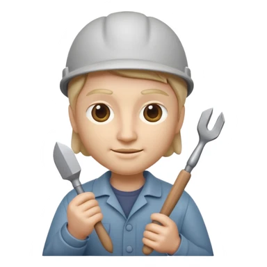 Apple Memoji-style 3D emoji of a sculptor with a small statue and chisel, smooth gradients, rounded edges, no background.during sculting sticker