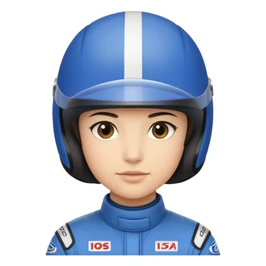 A light-skinned person with short dark hair, wearing a blue racing helmet and an oval face with a neutral look. sticker